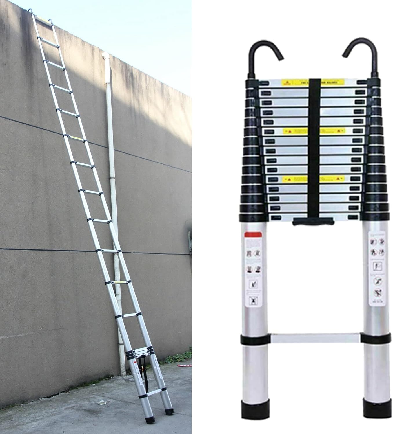 OKUOKA Ladders,Telescoping Extension Ladder 14.5Ft, Professional Straight Ladder Aluminum Telesladder with Detachable Hooks, Multipurpose Telescoping Ladder/16.5Ft Straight Ladder