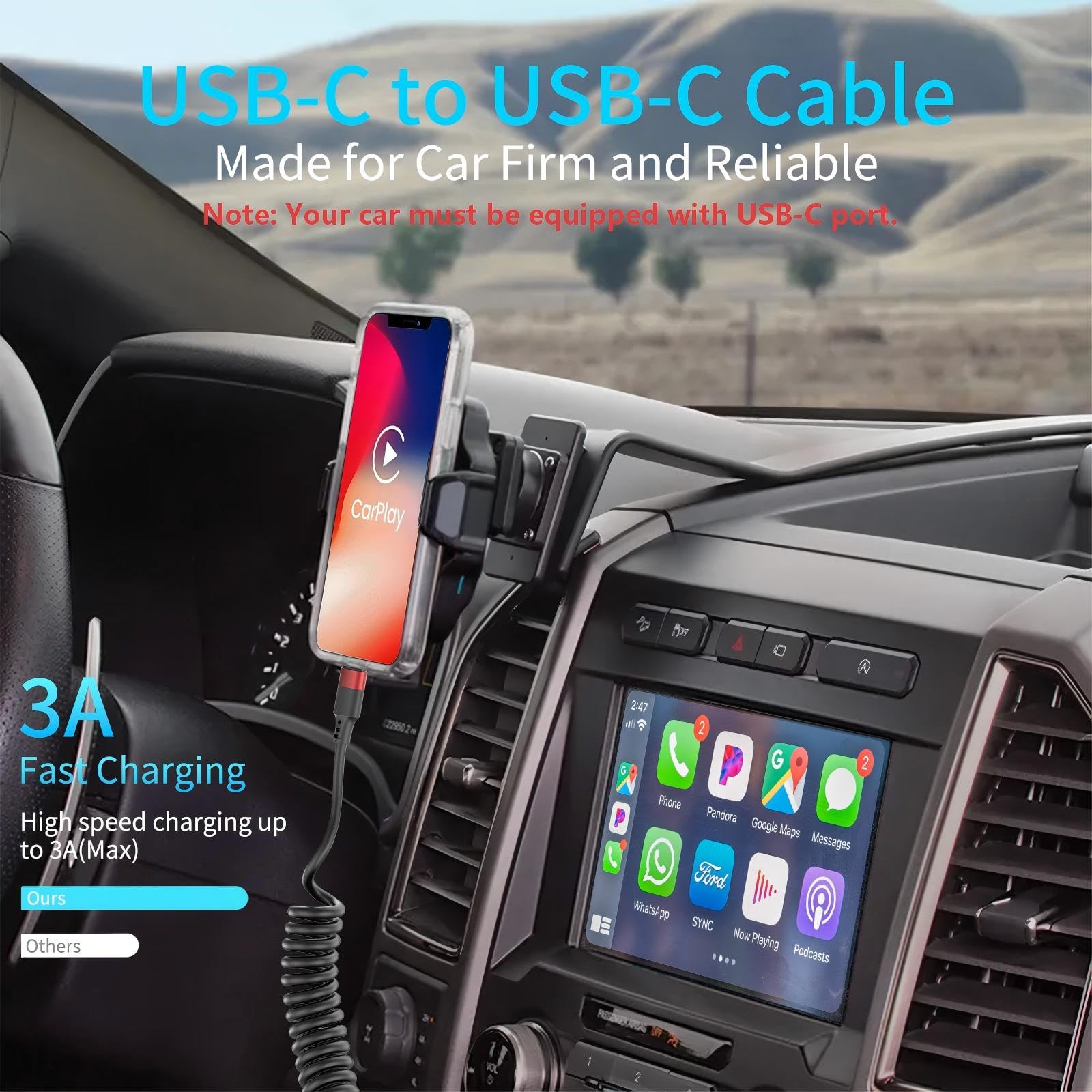 Cavo a spirale da USB C a USB C, 0,9 m, confezione da 2 cavi di ricarica USB C per auto, cavo di ricarica rapida per iPhone 16 15 Plus Pro Max Samsung Galaxy S24 S23 Note 20 10 A50 A20 Moto G LG