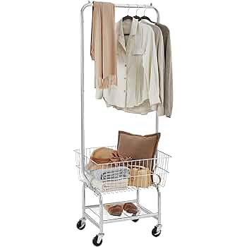 【極美品】LAUNDRY CART WITH POLE RACK CHROME Large Capacity Laundry Cart w/ Double Pole Rack | Commercial