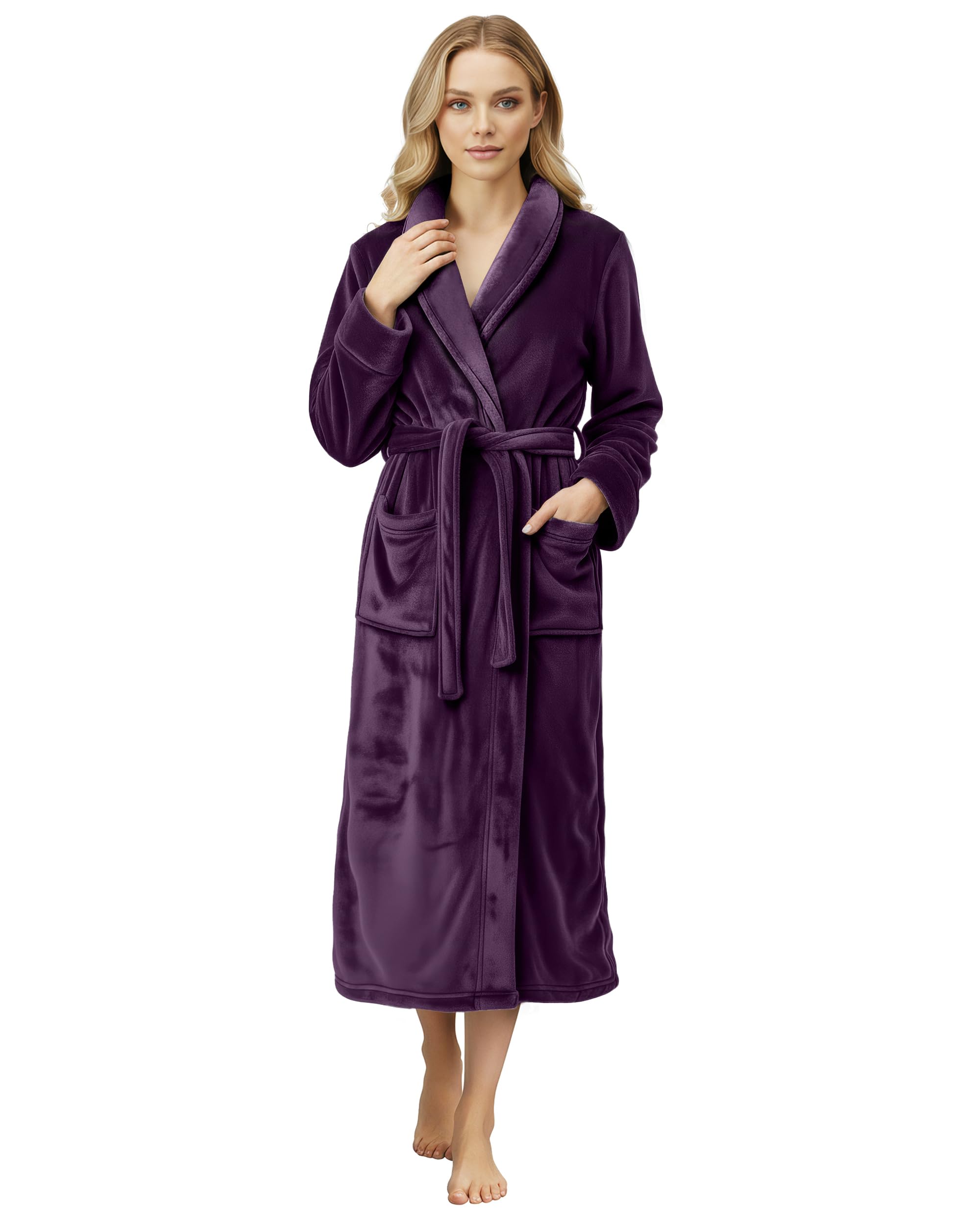NY Threads Premium Womens Robe, Plush Fleece Long Bath Robe for Women, Fluffy Soft Women's Bathrobe, X-Large, Plum