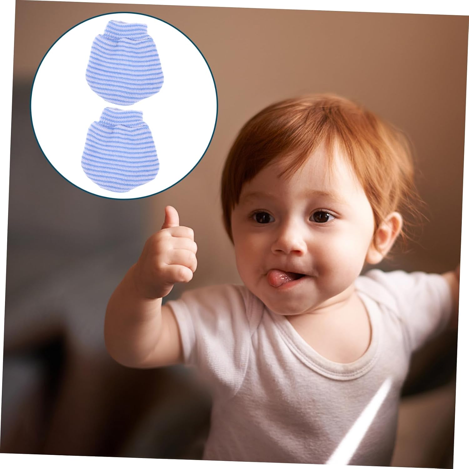 1 Pair Knitted Mittens for Newborns No Scratch Design Winter Gloves Secure Striped Finger Protection for Delicate Skin