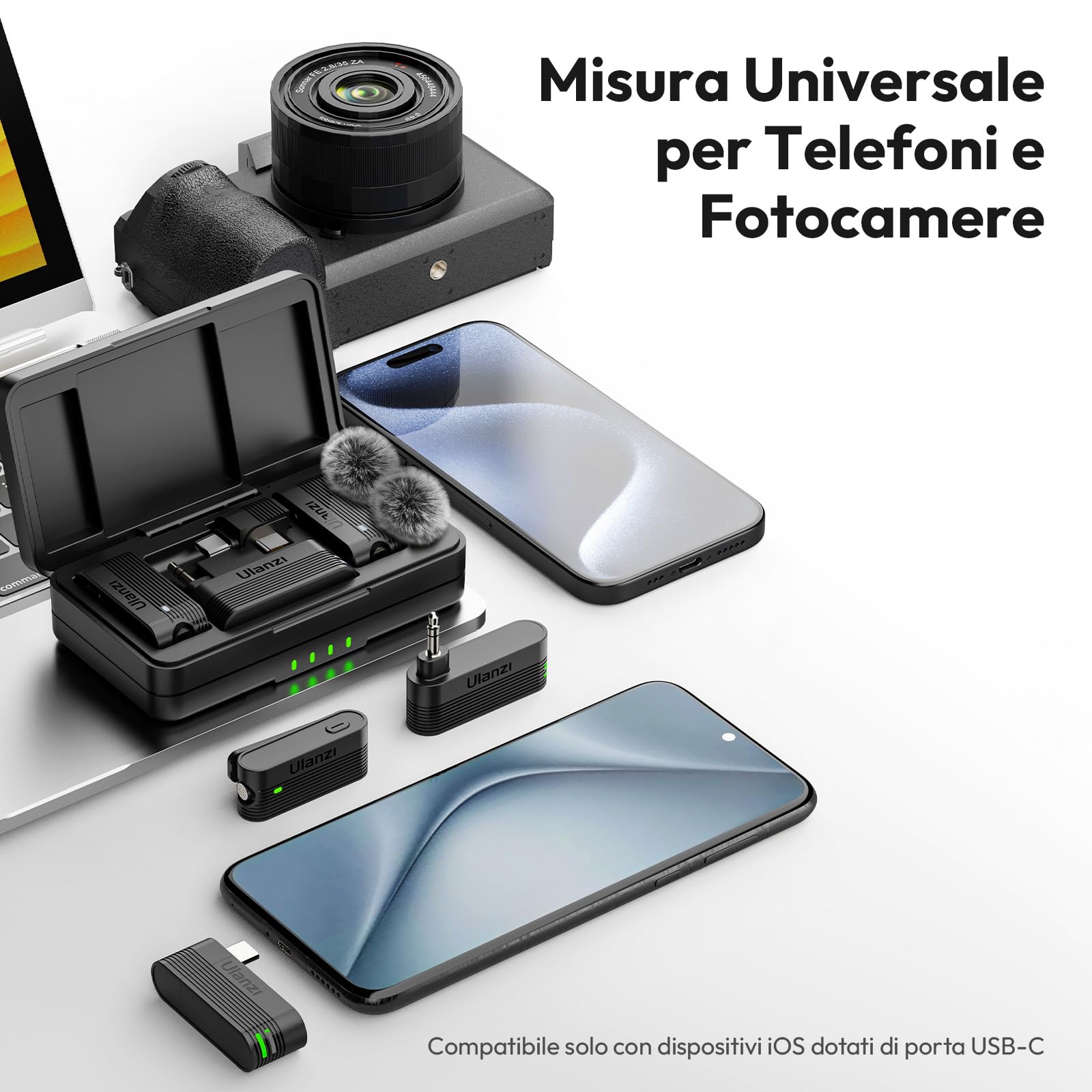 ULANZI A100 Microfono Lavalier per Cellulare e Fotocamera, Mini Microfono USB C, Durata Batteria 13.5H, Microfoni Bluetooth Portatile per Video, Live Streaming, YouTube, TikTok, Vlog, Interviste