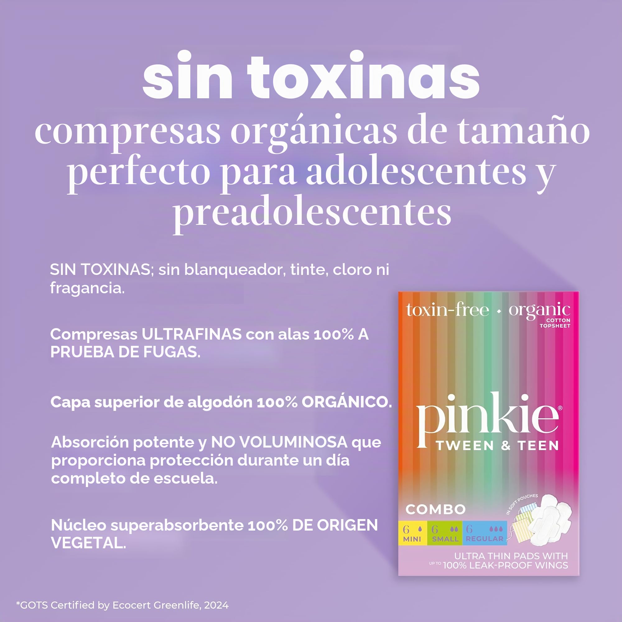 Pinkie - Almohadillas de iniciación para la menstruación – Diseñadas para ropa interior más pequeña – Almohadillas de algodón orgánico para adolescentes y adolescentes con alas – Sin cloro y sin
