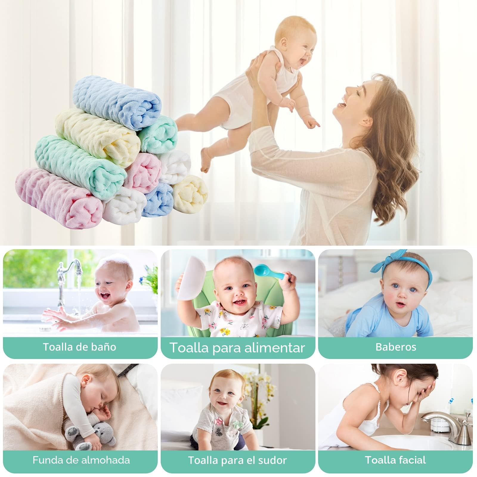 Toallas Bebe Recien Nacido De BañO Muselinas Bebe Algodon Gasas para Bebes Toalla BañO Regalo Recien Nacido NiñO 10 Piezas Toallitas Reutilizables Muselina 25x25 cm