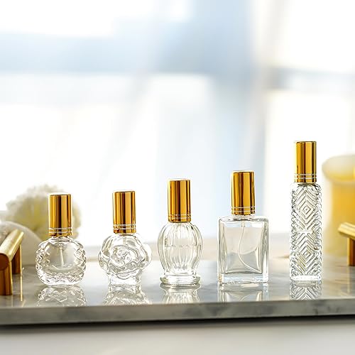 Miniatura 1 de H&D HYALINE & DORA Botellas de perfume de vidrio vintage, botella rociadora recargable vacía, botellas de spray de niebla fina, juego de 5