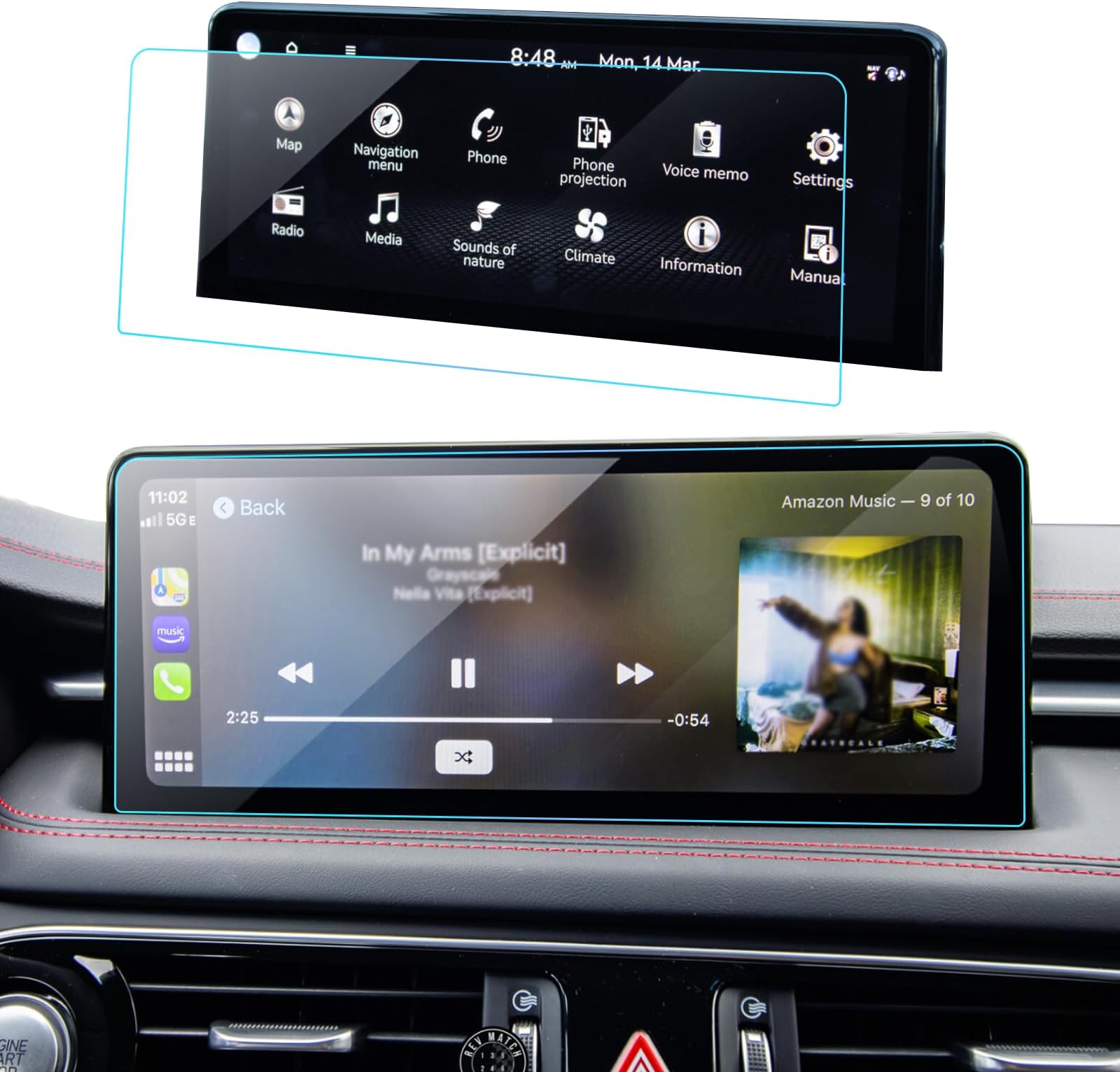 Car G70 Screen Protector for 2024 2025 2023 2022 Genesis G70 (2.0T/2.5T/3.3T) Accessories Navigation Touchscreen Protector Film Tempered Glass HD Clear 10.25’’