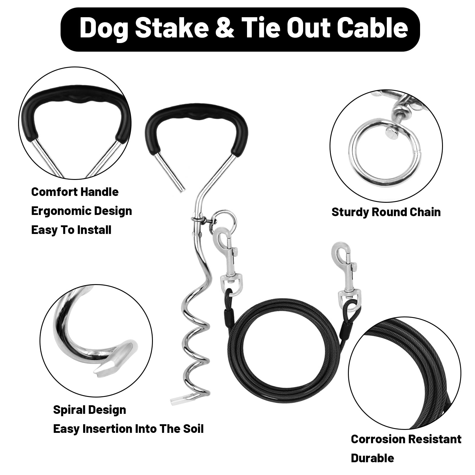 Bodenanker Hund, Erdanker Bodenanker Trampolin Set 17 Zoll Hund Anlegepflock für Große Hunde Robuste Erdanker für Trampolin mit 3m Schleppleine Rostfrei Sicherung Set für Kleine Bis Mittlere Hunde