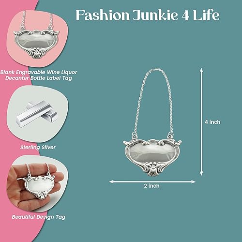 Miniatura 2 de Etiqueta del nombre del decantador de la botella de licor de vino ovalada grabable de plata esterlina