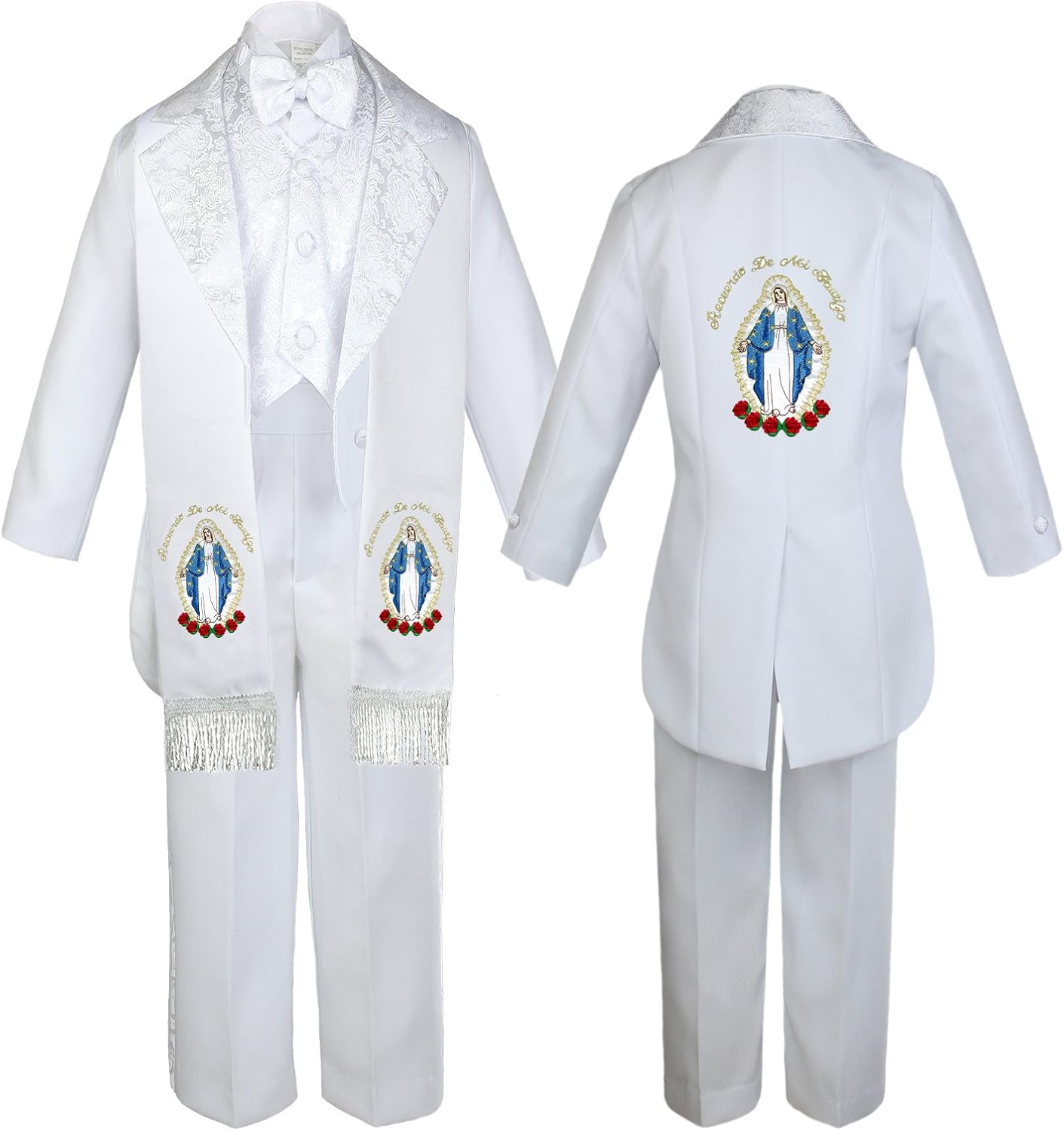 Boy Baby Christening White Tail Tuxedo Color Embroidery Mary Maria Stole Sm-7