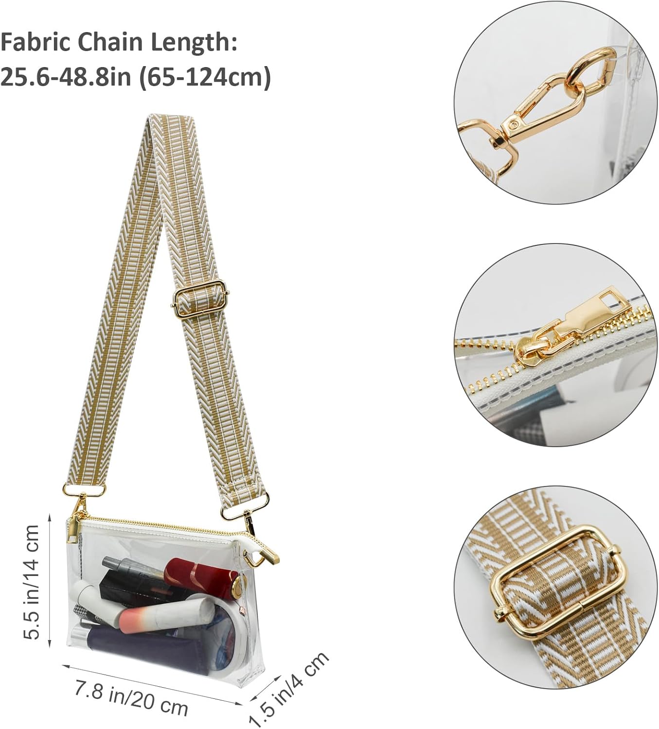 Enkrio Clear Purse Stadium Approved CrossBody Bag with Removable Straps and Zipper Clear Bag for Concert Sport Festival Work