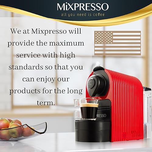 Miniatura 6 de Mixpresso Máquina de café espresso rojo  Cafetera compacta de 1400 W de una sola porción compatible con cápsulas Nespresso OriginalLine, operación