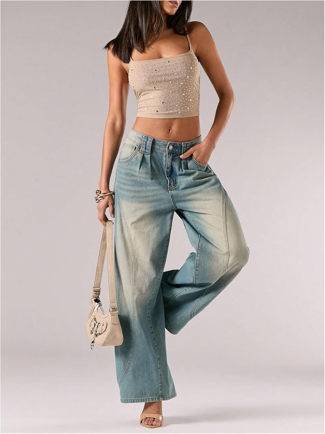 Women's Rhinestone Cami Crop Top Y2K Square Neck Sleeveless Fitted Camisole Going Out Tops - Image 4