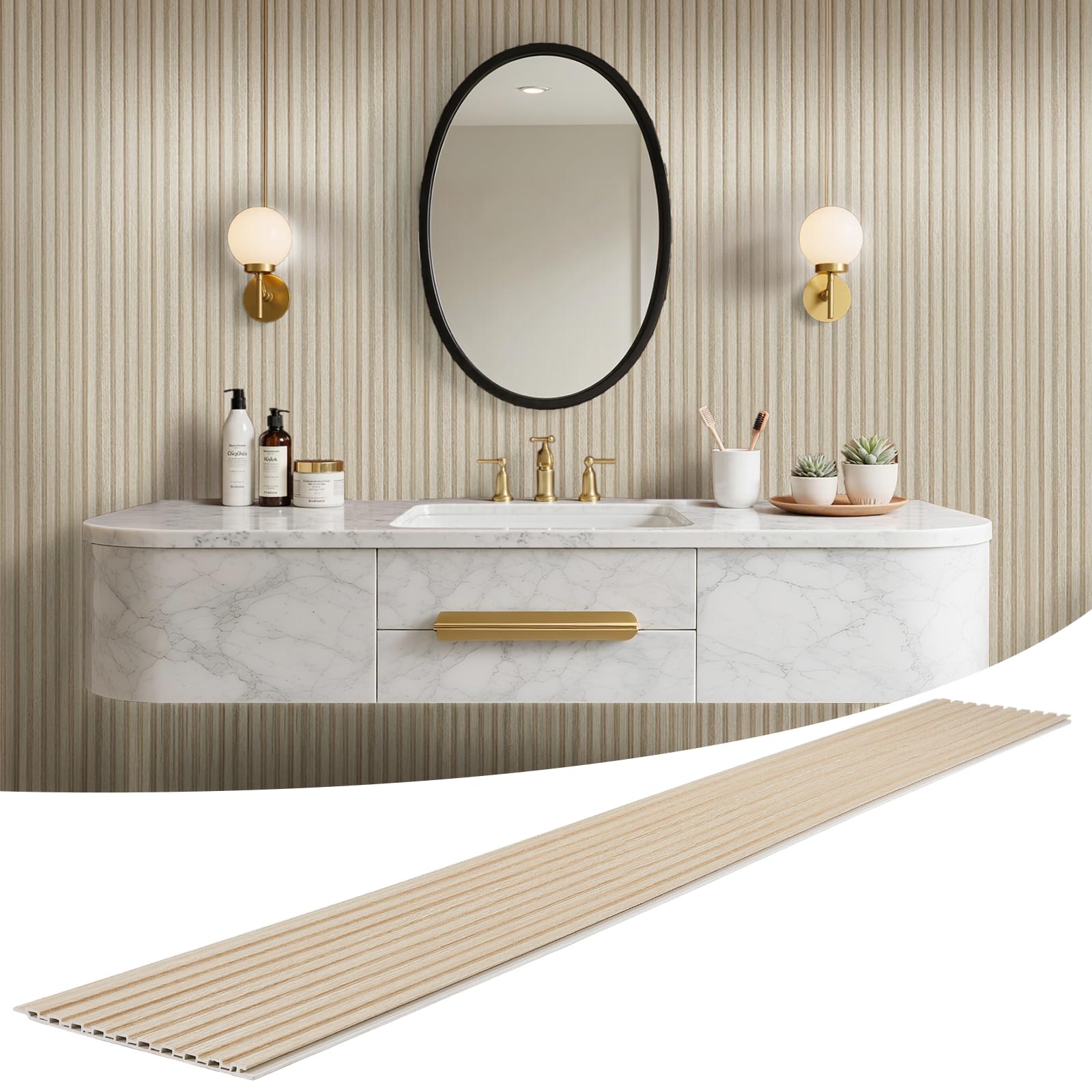 wpc slat wall panels 8 pack 96" x 8.2", waterproof fluted wall paneling, accent 3d wall panel for wall decor, bathroom, bedroom, office - widen low grille oak (cover approx.44 sq.ft) 2 boxes