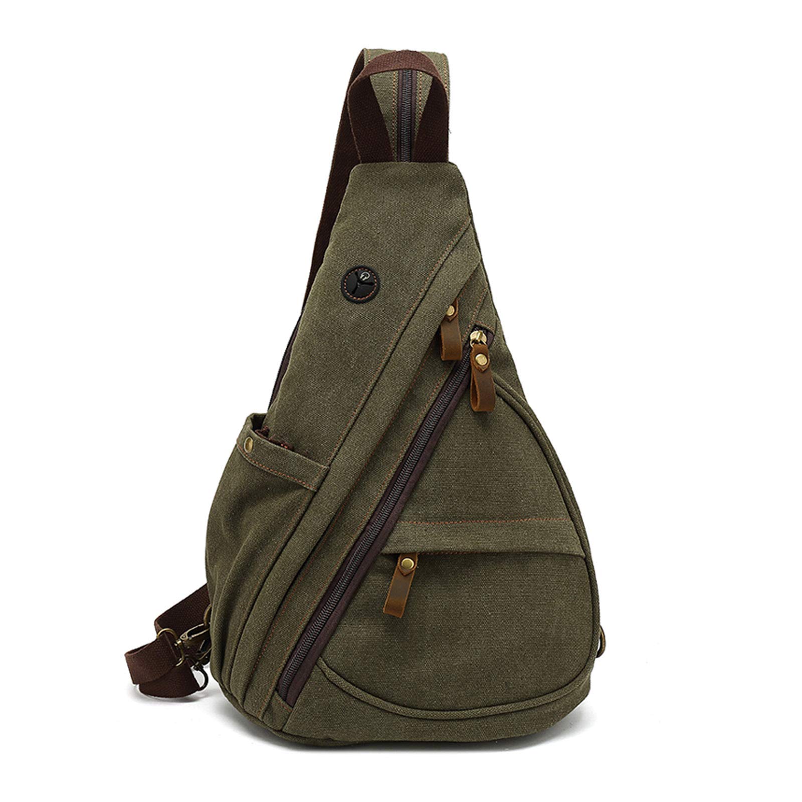 FANDARE Retro Sac de Poitrine Homme Sac À Dos Femme Sling Bag Toile Sac d'Epaule Sacoche Sac Bandoulière pour Affaires Université École Cyclisme Camping Voyage