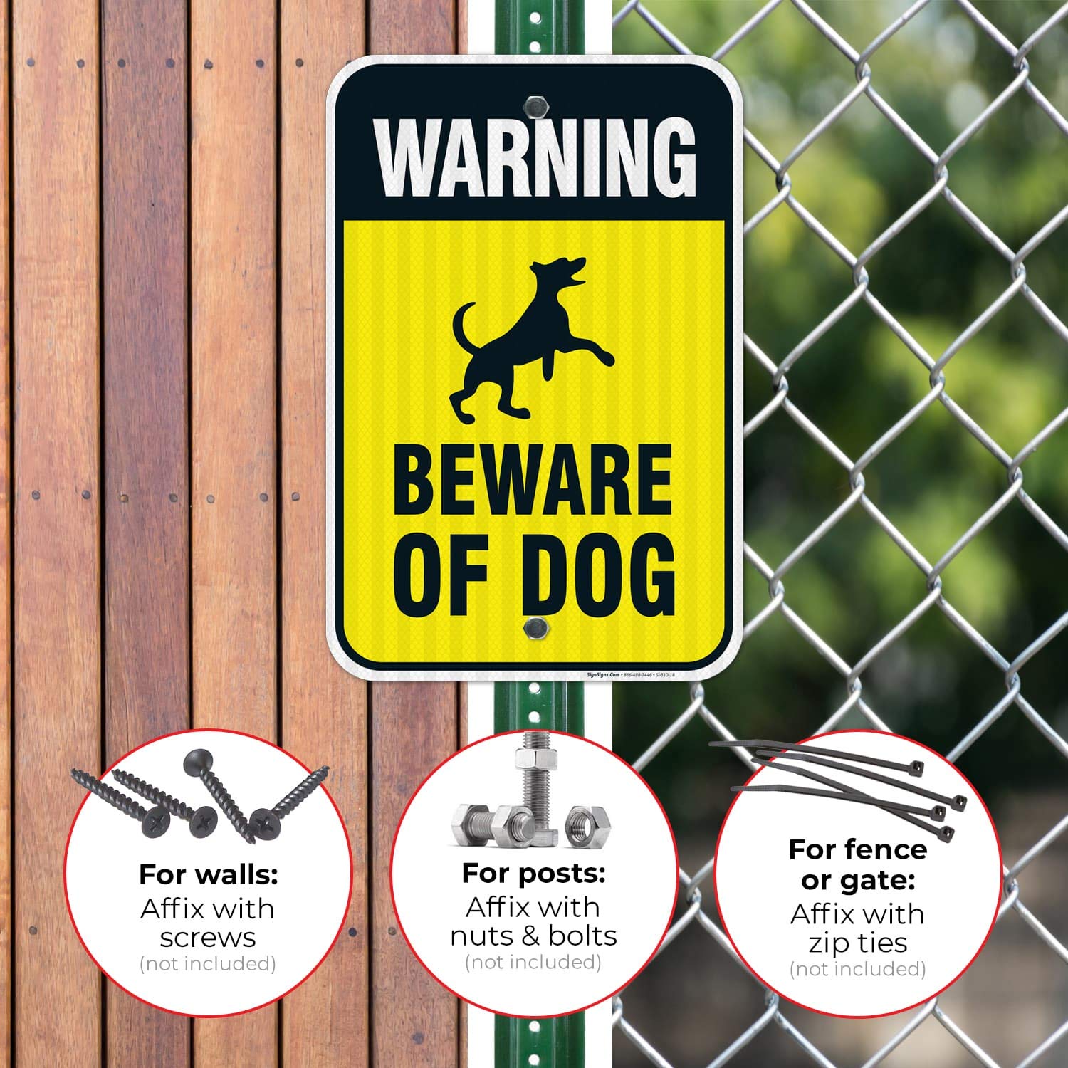 Beware of Dog Sign, Dog Warning Sign, 12x18 Inches, 3M EGP Reflective .063 Aluminum, Fade Resistant, Easy Mounting, Indoor/Outdoor Use, Made in USA