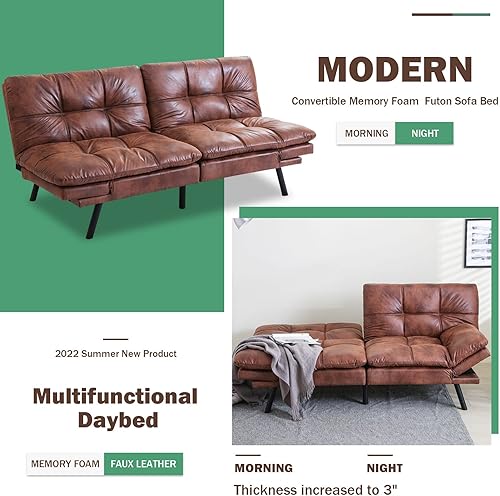 Miniatura 6 de Vyfipt Sofá cama futón, sofá pequeño de espuma viscoelástica con respaldo dividido para sala de estar, sofá biplaza moderno con reposabrazos A1 |