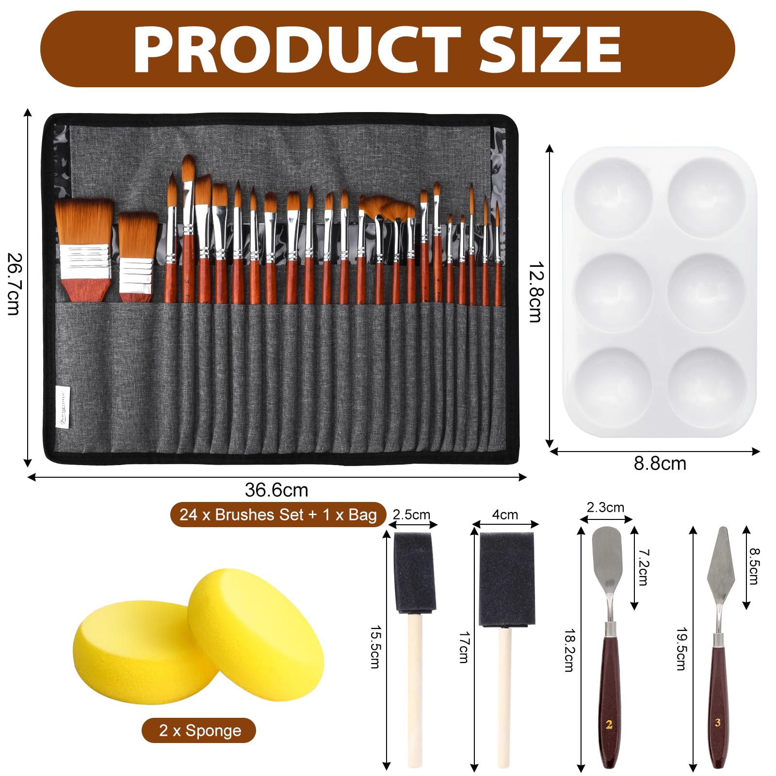 KIKIGOAL Set Di 3 Pennelli A Pugnale (Dagger) Per Pittura – Angolati, Setole Sintetiche Nylon, Manico Legno Betulla, Per Acrilico, Olio, Acquerello