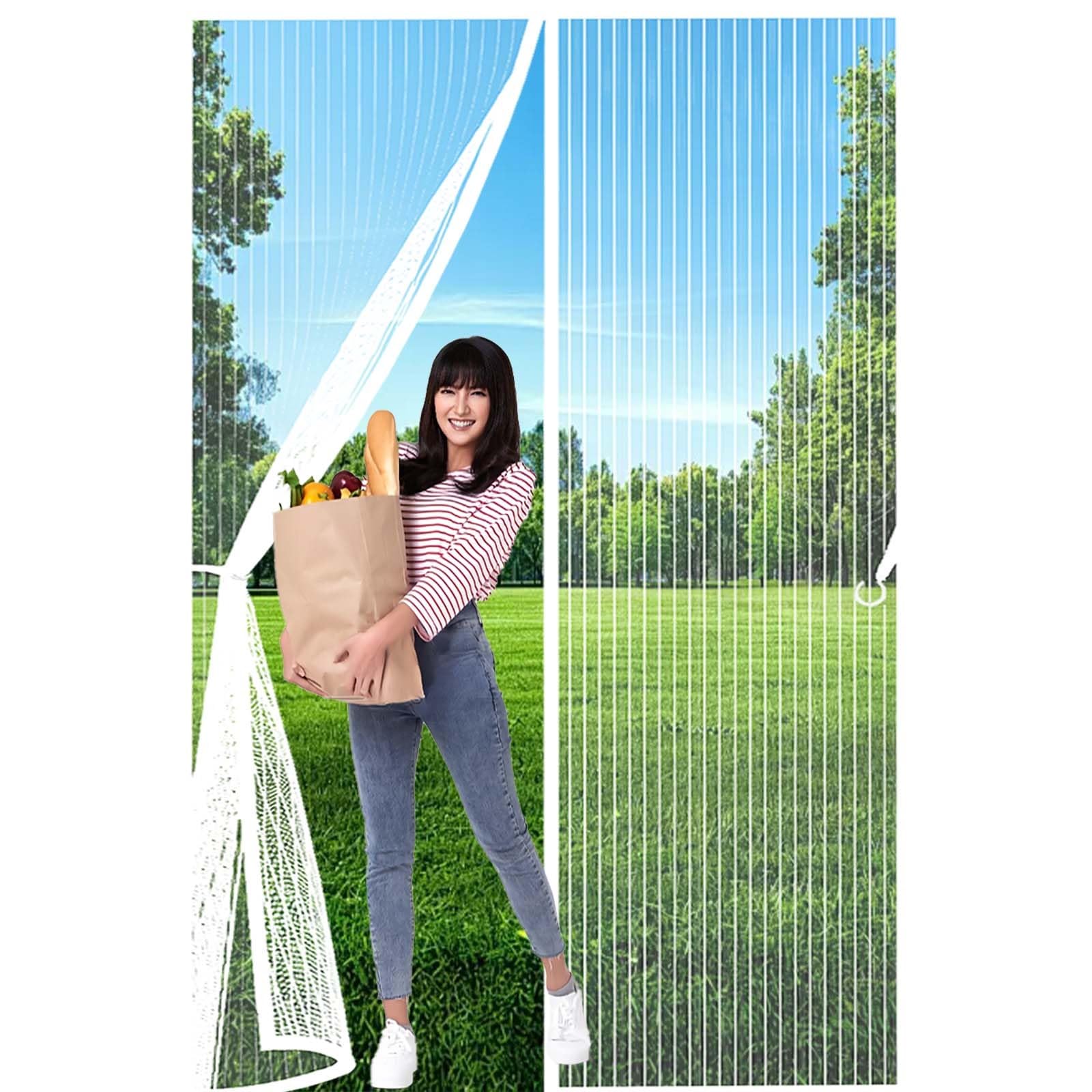 Fly Insect Screen Door 100x210cm(WidthxHigh) Durable, Keeps Bugs Out, Kid and Pet Friendly Fly Screen Door Mesh Curtain Lets Fresh Air in, Hundreds of Sizes, White
