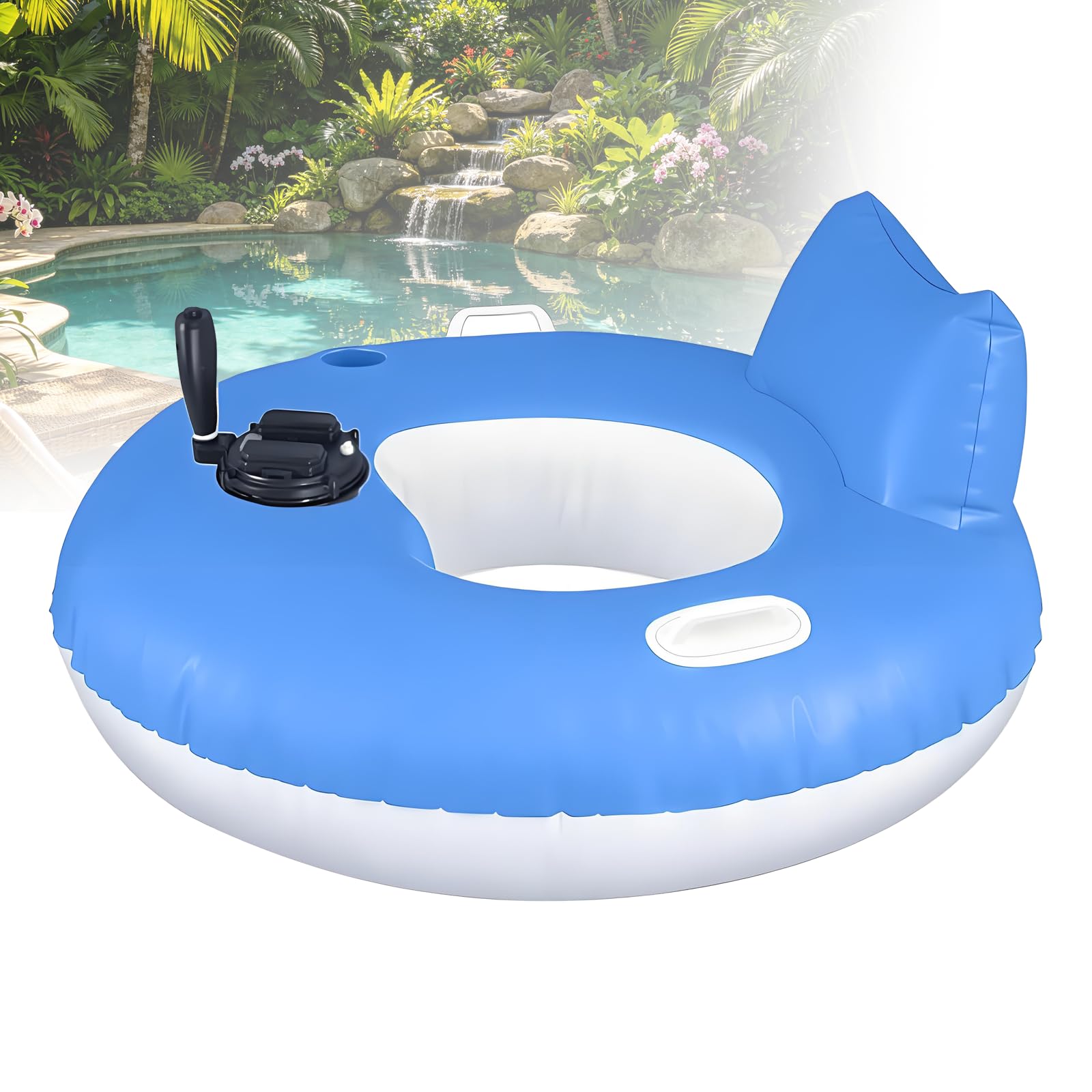 Gavscient Rechargeable Motorized Pool Floats For Adults, Heavy Duty Inflatable Lounger With Single/Dual Motor Choice, Joystick Steering, Backrest, Cup Holder For Summer Party Round