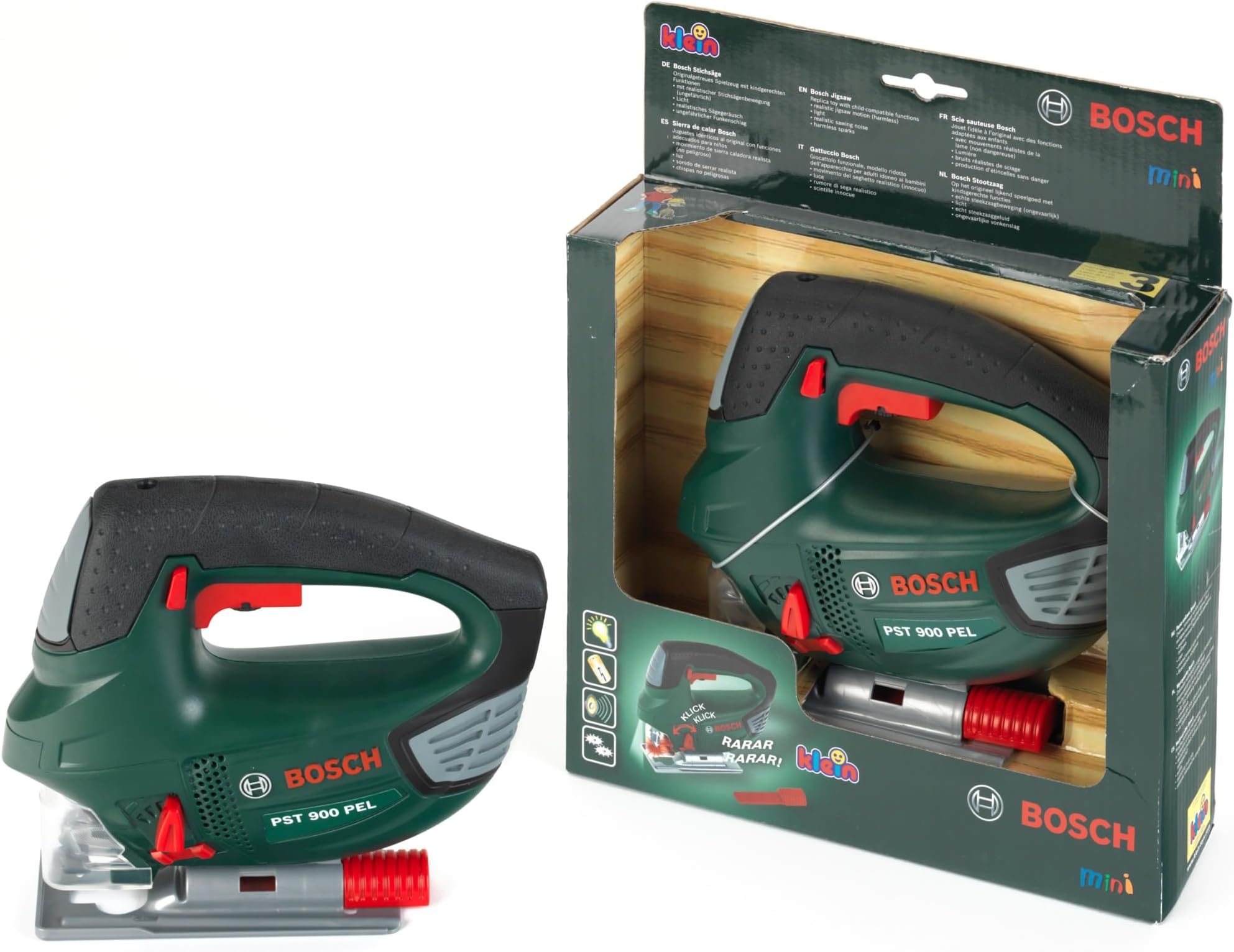 Theo Klein 8379 Bosch Jigsaw I Battery-powered with up-and-down jigsaw motion, light and sound effects I Dimensions: 14.5 cm x 17 cm x 5 cm I Toy for children aged 3 years and up Multi - Colored