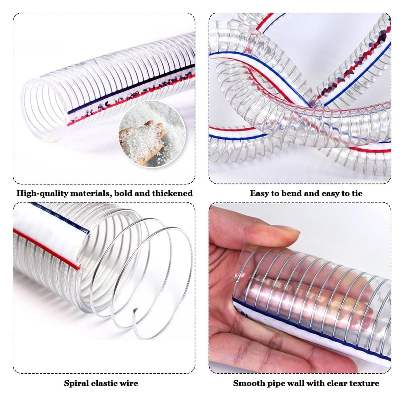 Tubo de PVC Tubo de alambre de acero flexible, Manguera de alambre acero transparente, manguera 1M for transferencia bomba riego jardín, tubo plástico, tubería agua Flexible(50mm x 6mm)
