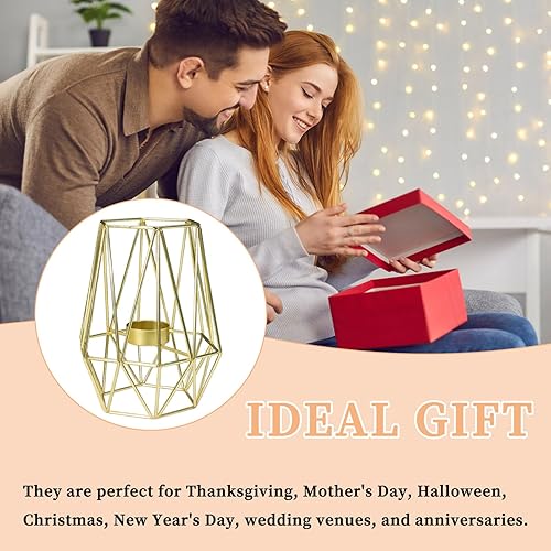 Miniatura 4 de 1 portavelas votivas geométricas doradas, portavelas huecos de metal para velas de té, soporte de vela para boda, mesa de Navidad, centro de mesa,