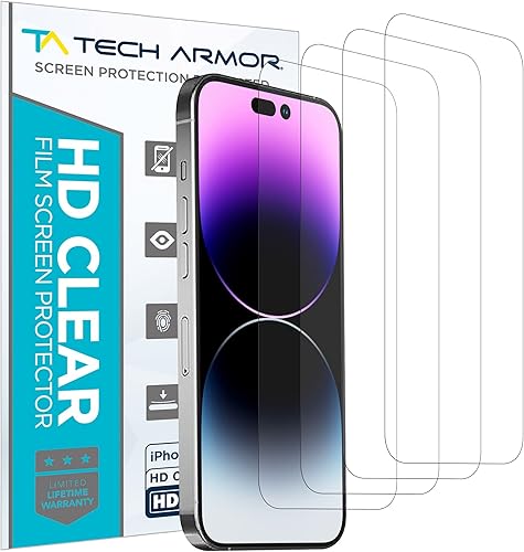 Vista 29 de Tech Armor Protector de pantalla para iPhone 15 Pro de 6.1 pulgadas, película transparente HD, máxima protección de pantalla, claridad cristalina
