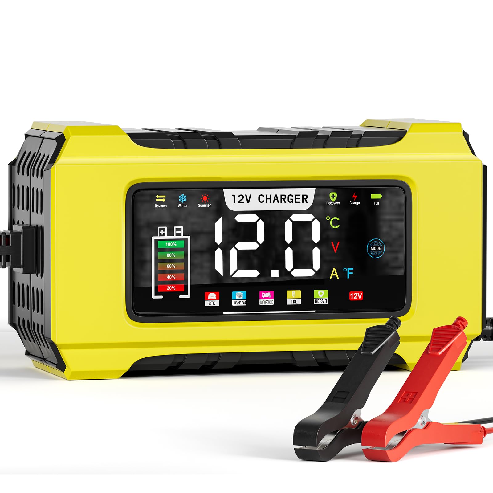 Caricabatteria automatico per auto – 12 V 0-6 A regolabile Smart Trickle Charger con riparazione della batteria, desolfazione automatica, funzioni di compensazione della temperatura, adatto per AGM
