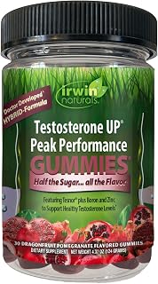 Irwin Naturals Testosterone Up Peak Performance Gummies for Men's Vitality | Male Energy & Stamina Support Supplement | Tesnor + Zinc + Boron | Peak Performance & Strength | 30 Vegan Gummies