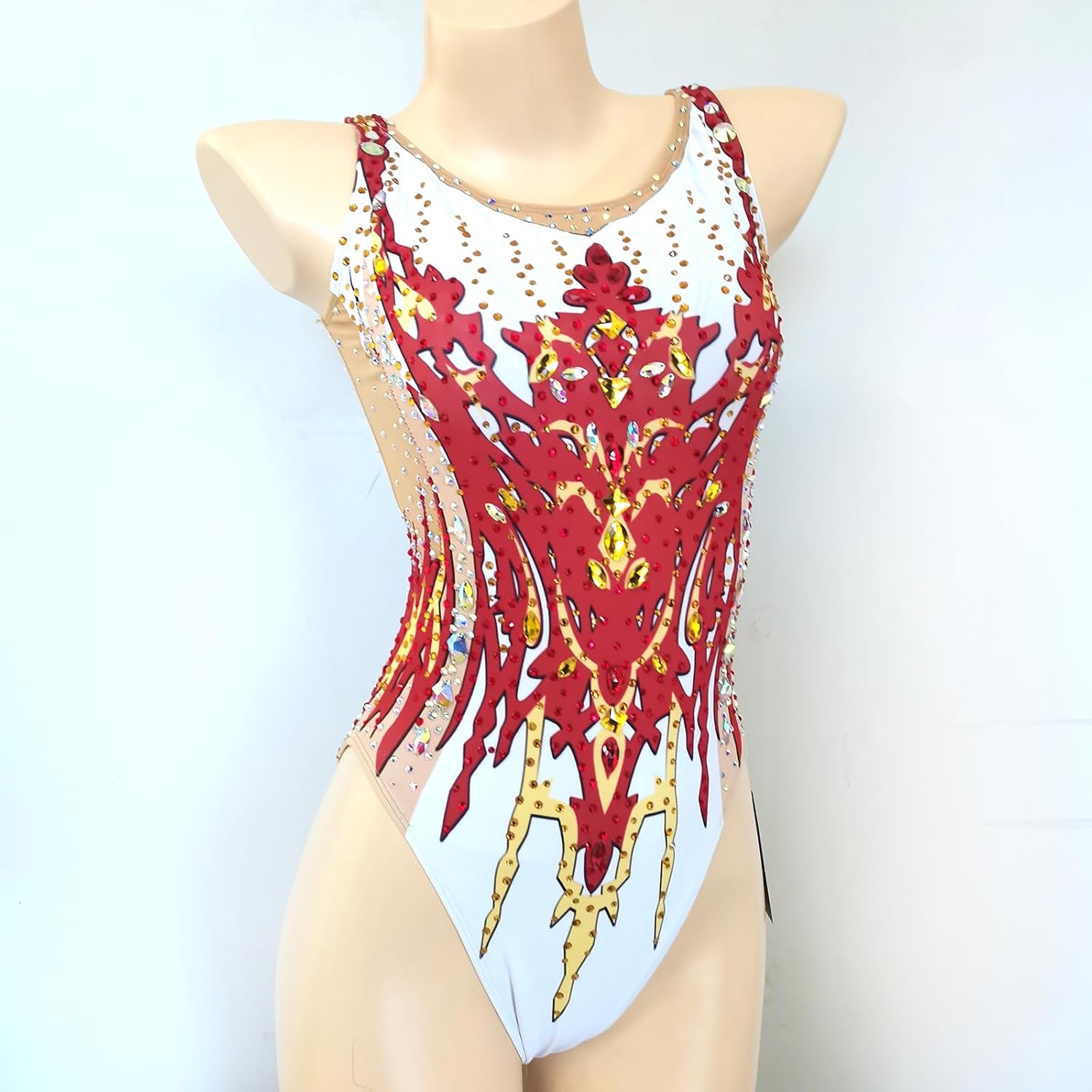 Girls' Red Synchronized Swimsuit Competition Uniform Premium Quality for Competitive Swimming Events