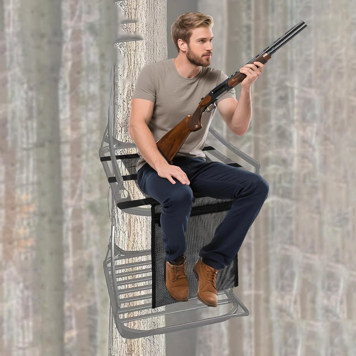 Universal Tree Stand Seat Replacement with Pocket, Adjustable Nylon Hunting Seat Cushion Lightweight Hunting Accessories for Climbing & Ladder Stands