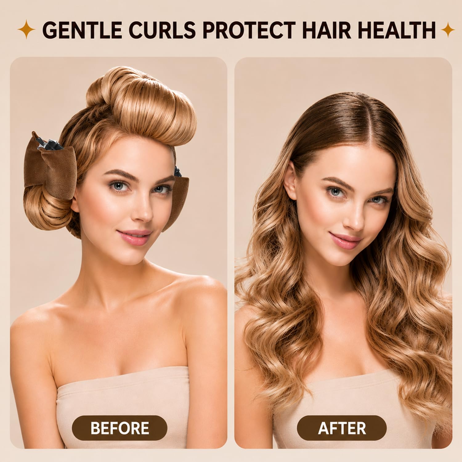Heatless Overnight Hair Curlers for Sleeping, Jumbo Satin Flexi Rods for Soft No-Heat Curls, Styling Tool for All Hair Types (Brown)