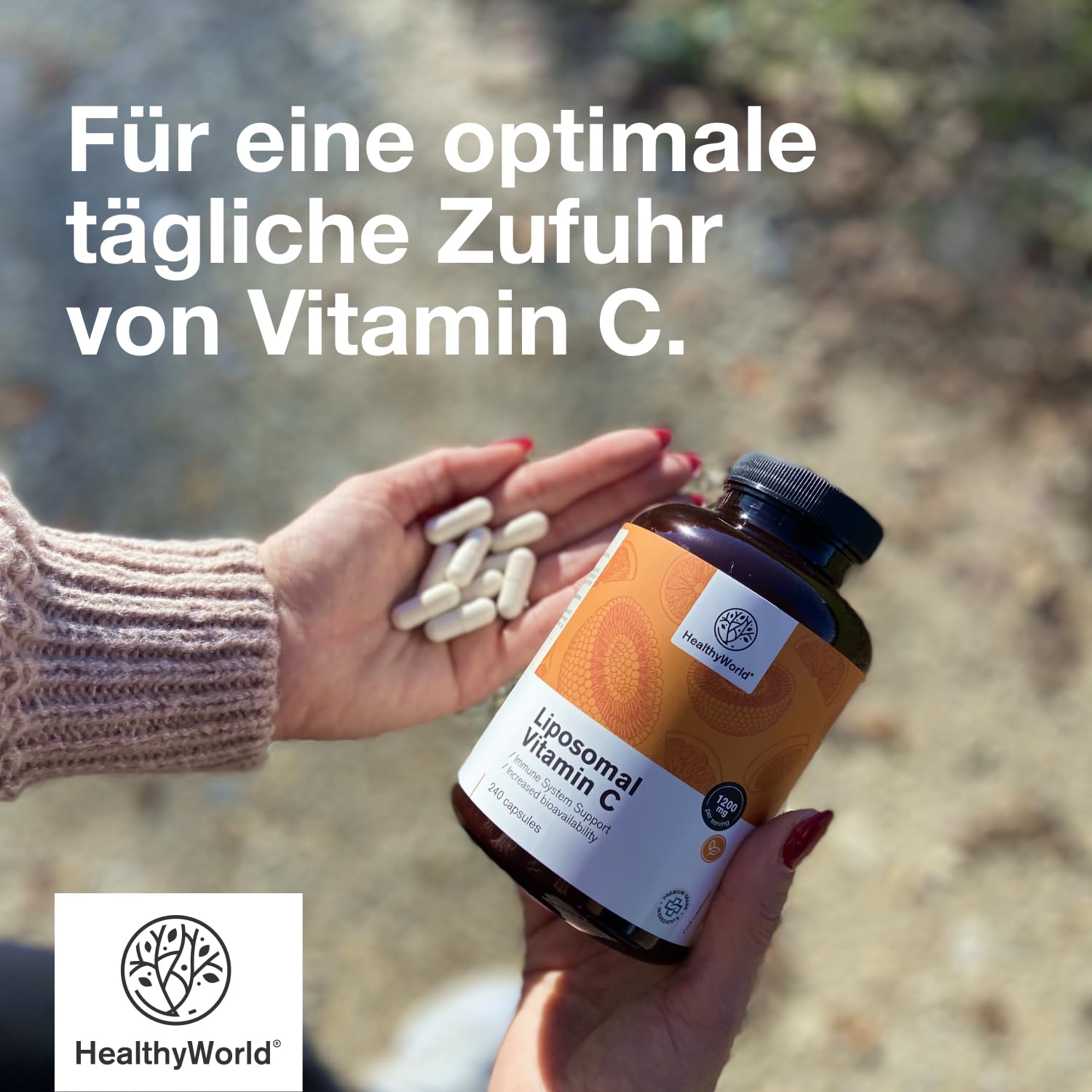 HealthyWorld Liposomales Vitamin C - 240 Pflanzenkapseln - 1200 mg Vitamin C pro Tag - mit Hagebutte und Sonnenblumen - Phospholipid-Komplex - 4-Monats-Vorrat - hohe Bioverfügbarkeit