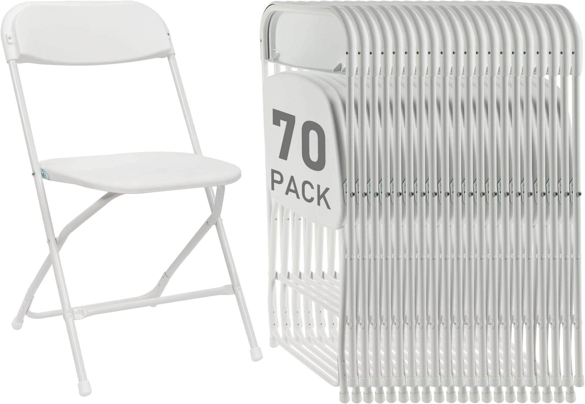 70 Pack White Plastic Folding Chairs, Portable Party Chairs, Stackable Commercial Seats with Steel Frame for Home Office Wedding Party Indoor Outdoor Events Chairs, 350lbs Capacity