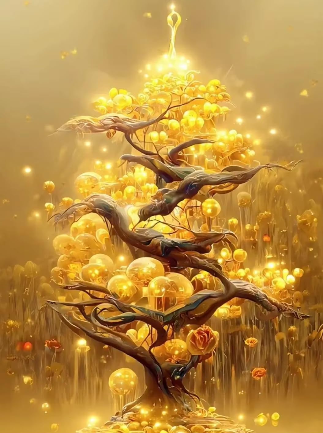 AEFOUU Classic Abstract Wall Art Luxury Lucky Golden Money Tree Canvas Print Poster Living Room Decor Painting(50x70cm/20x28in/Frameless)