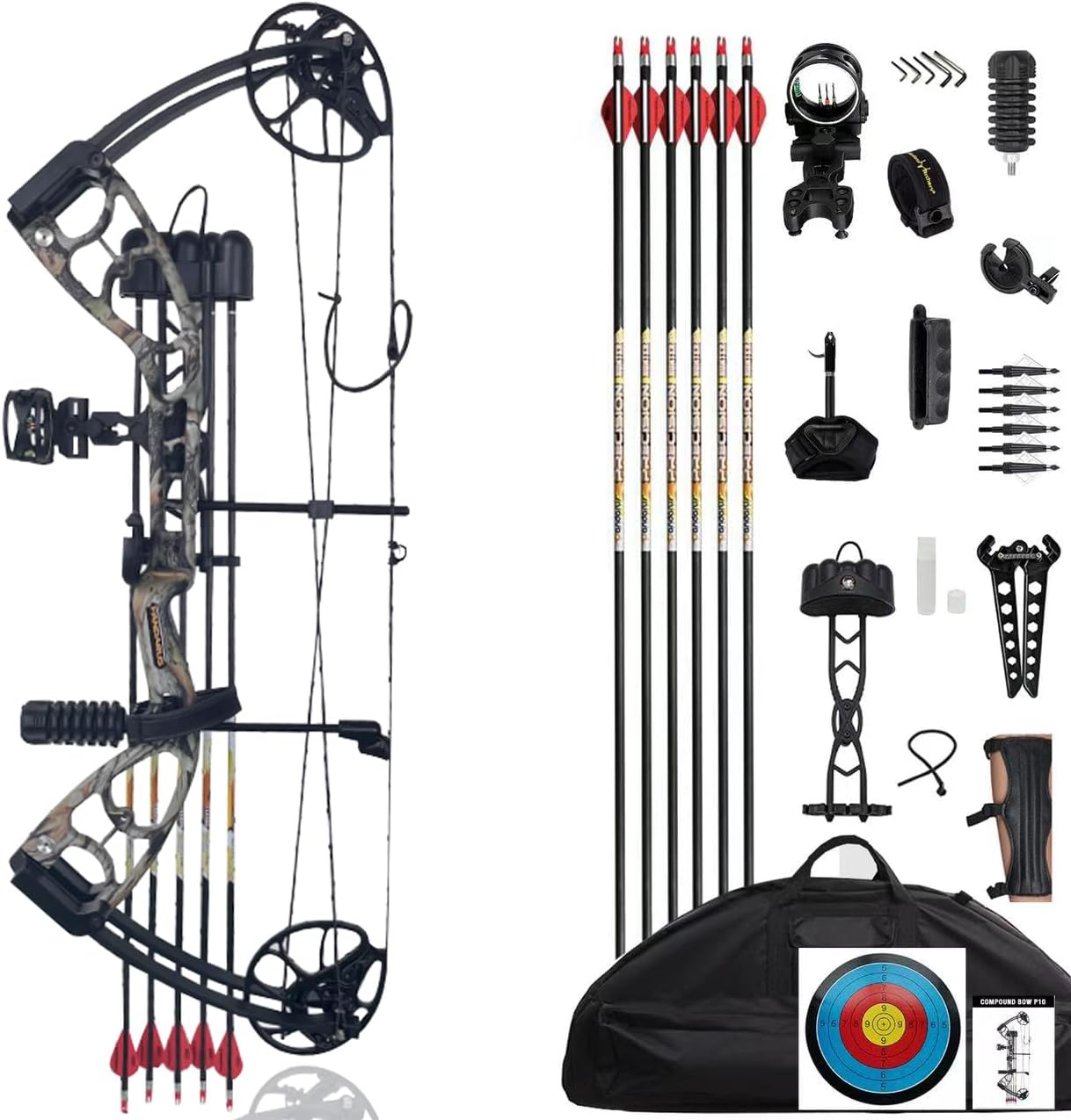 Archery Compounnd Bow Set Fully Adjustable for Adults and Teens,25.4"-32" Draw Length,30-70LBS Draw Weight,Up to 320 FPS,Limbs Made in USA 2025 New