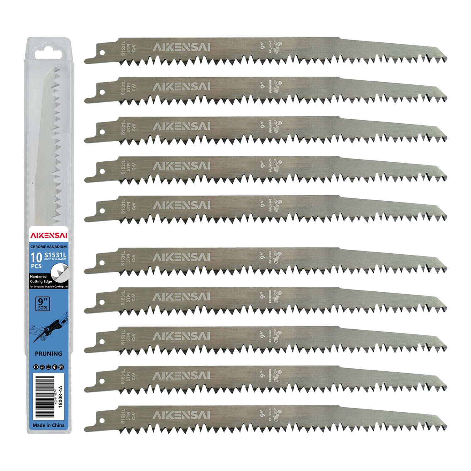 AIKENSAI 10-Piece S1531L 240mm 5TPI Wood Reciprocating Saw Blades Pruning Saw Blades for Fast Wood Cutting Compatible with Milwaukee Makita Dewalt