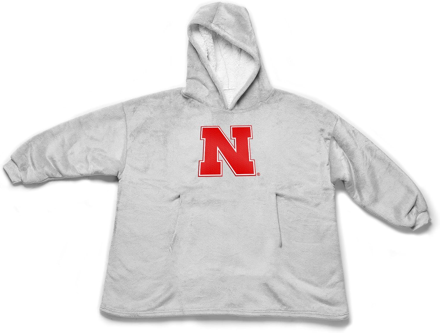 Northwest NCAA Nebraska Cornhuskers Hoodler Oversized Sherpa Pullover, Embroidered Logo,Plush Wearable Blanket Sweatshirt, Soft Fleece with Front Pocket, One Size Fits Most