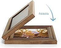 Vista 86 de Portarretratos de 5 x 7, doble bisagra horizontal de madera con marco de fotos plegable con frente de cristal real en grano de madera envejecido