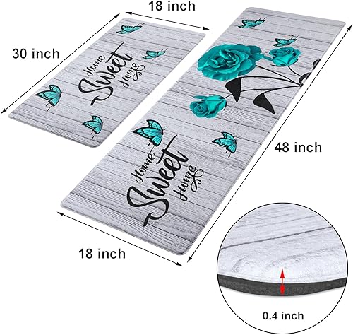 Miniatura 2 de Ikfashoni Juego de 2 tapetes de cocina para piso, tapete de cocina floral antifatiga antideslizante, impermeable, cómodo tapete de cocina de granja