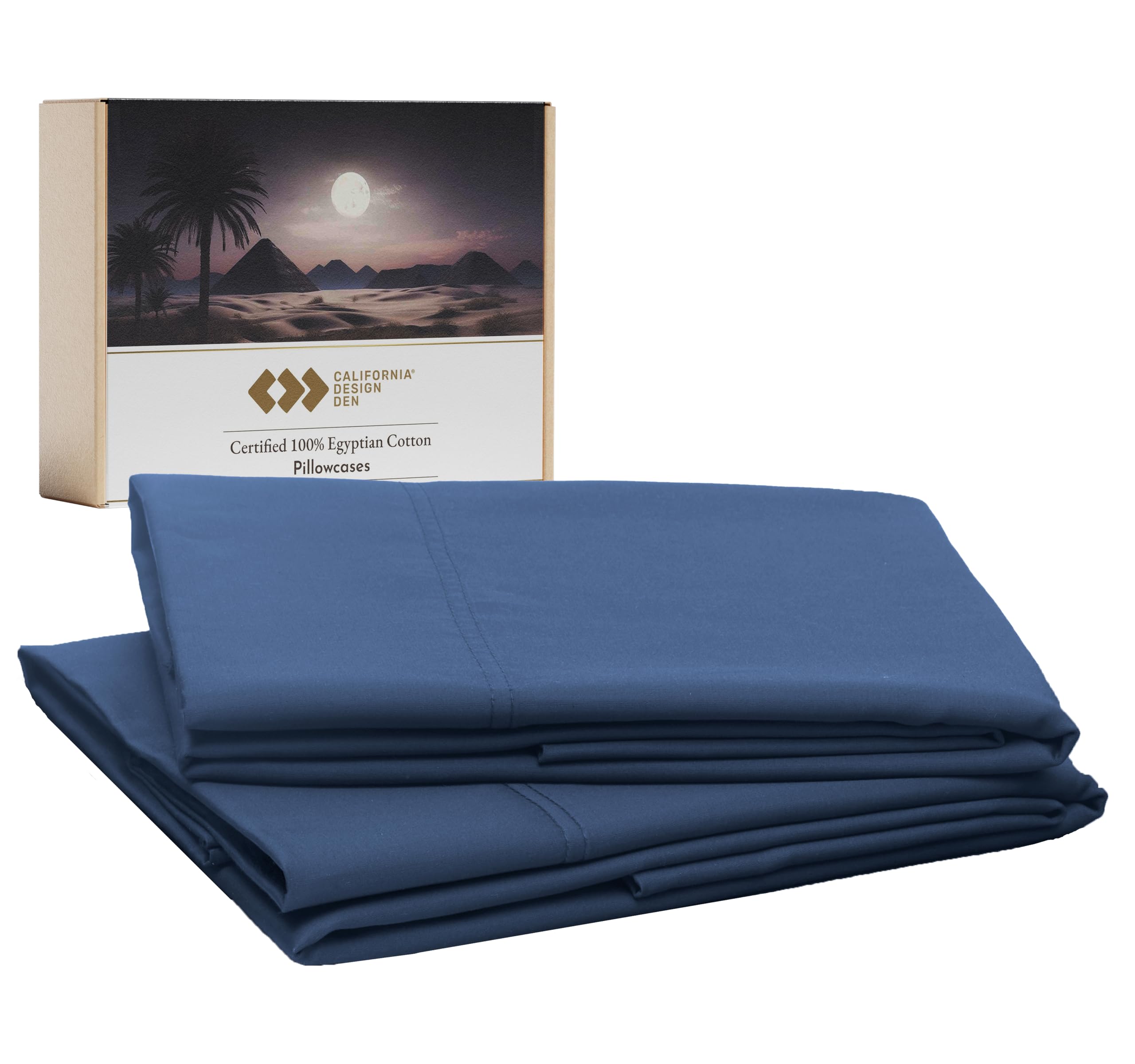California Design Den King Size Pillow Cases Set of 2-100% Egyptian Cotton Pillowcases with Envelope Closure, Soft Sateen - Navy Blue