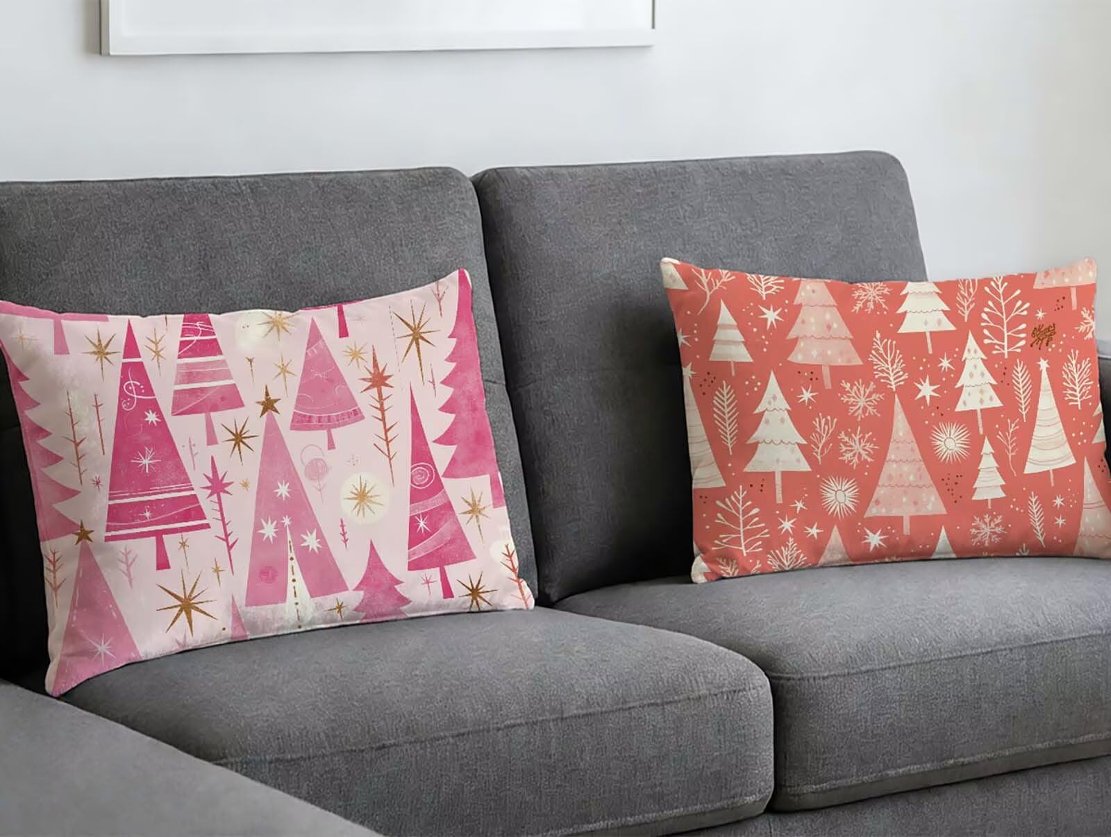 Coussin arbre de Noël rose 40x80 en velours pour décoration de canapé et chambre cocooning