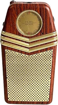 QFX Retro Portable Transistor Pocket AM FM Radio, RETRO-1958, Wood