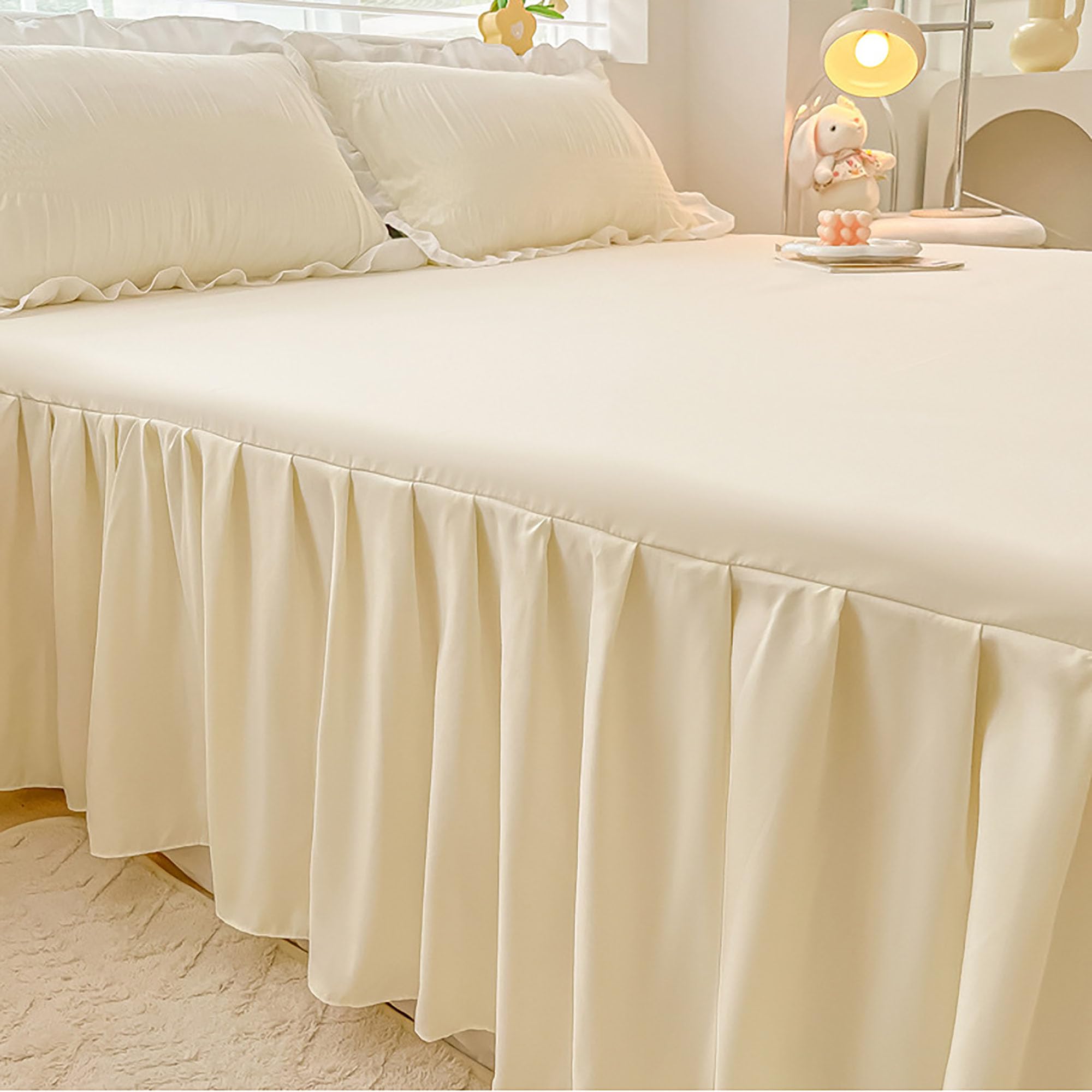 Juego de 3 Piezas Faldón de Cama con Volantes, Funda CE Cama/Sábana CE Suave, Colcha con Volantes Y Color Liso para Dormitorios Y Residencias Estudiantiles