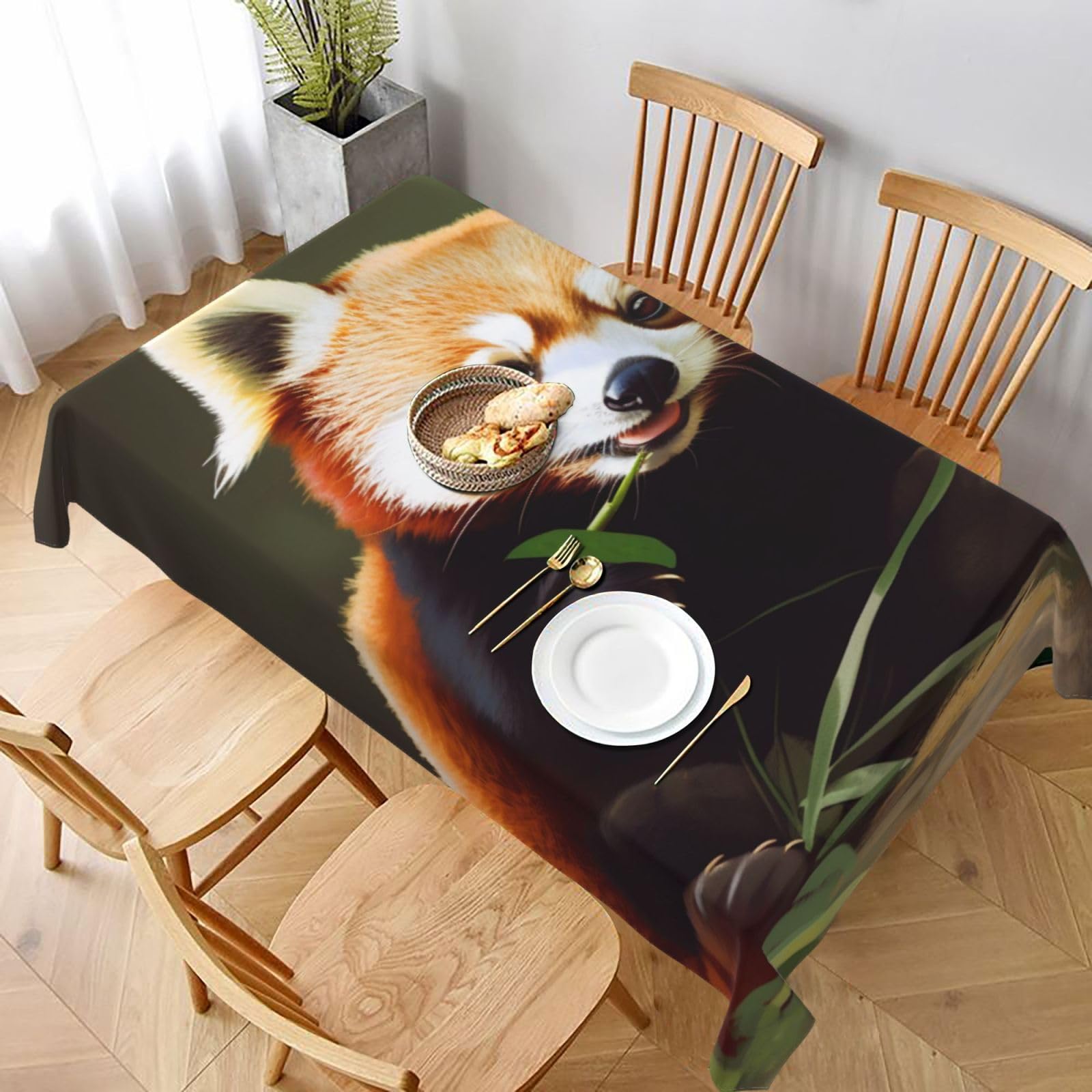 WPKJU Little Red Panda Printed Tablecloth 60x90 in Water Resistant Table Cover Washable Rectangle Table Cloth for Dining Tables