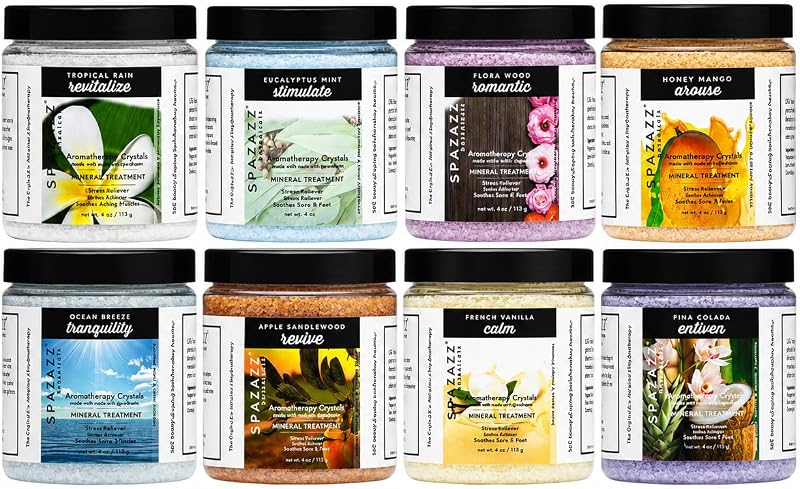 Spazazz Botanicals Amostras de Sais Minerais para Banheira, Spa e Hidromassagem — 8 unidades