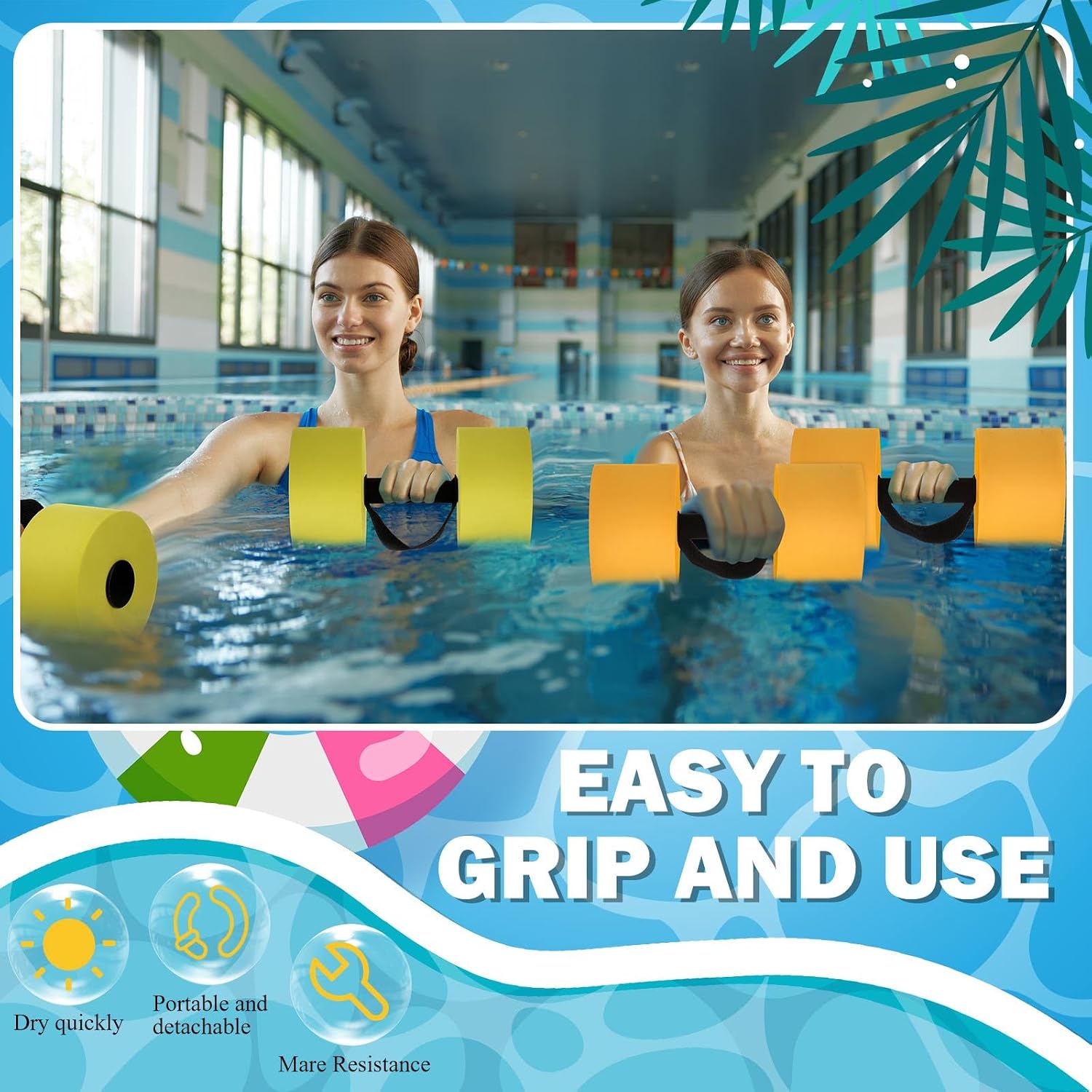 Soulchen Pool Exercise Equipment Water Dumbbells Pool Resistance Aerobic Weights EVA Foam Dumbbell with Handle Strip for Aqua Therapy Water Aerobics Weight Loss Fitness