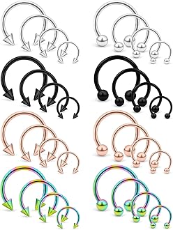 20G 16G 14G Variety of Sizes Horseshoe Rings Surgical Steel Nose Septum Horseshoe Hoop Earring Eyebrow Tragus Lip Rings Daith Helix Piercing Jewelry for Women Men