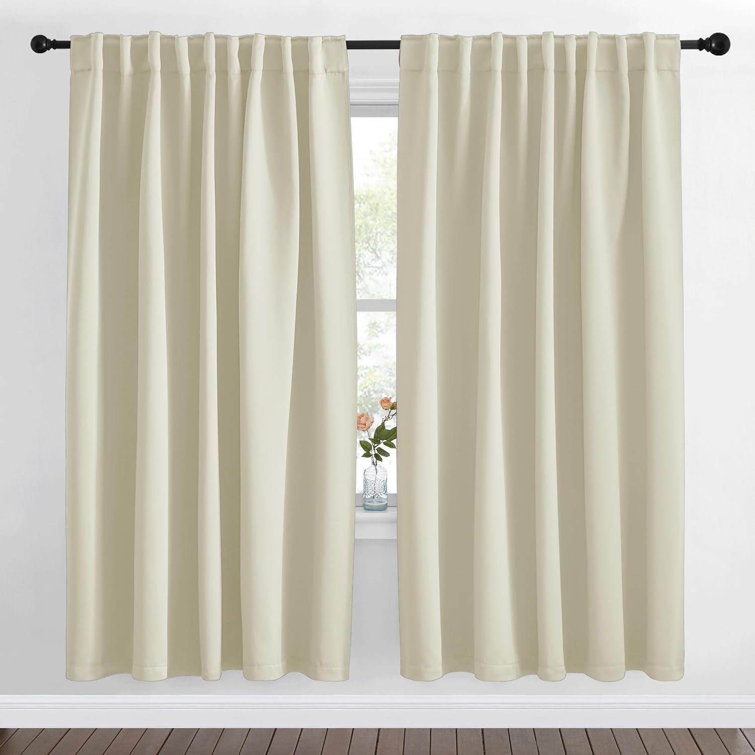 NICETOWN Living Room Blackout Draperies Curtains - (Beige Color) W70 x L72, 2 Panels, Home Decoration Window Blackout Drape Panels for Patio Door