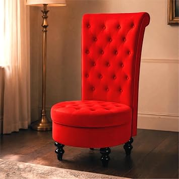 AVAWING High Back Armless Chair, 46 inches Retro Velvet Royal Furniture Chair, Upholstered Tufted Accent Seat for Living Room, Dressing Room, Bedroom, Red